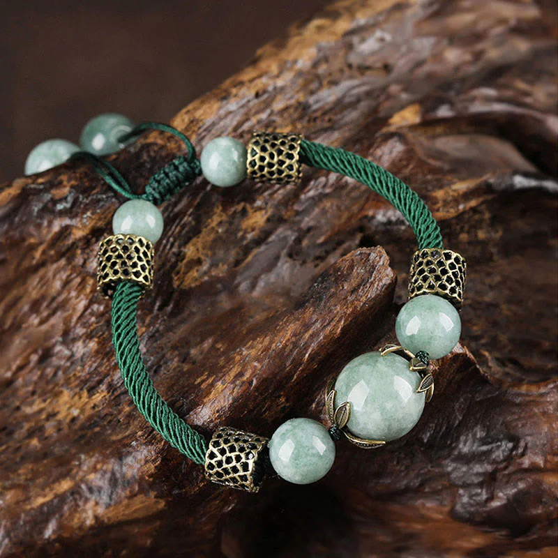 Mocoer Handmade Green Rope Luck Jade Bead Prosperity Bracelet - Mocoer