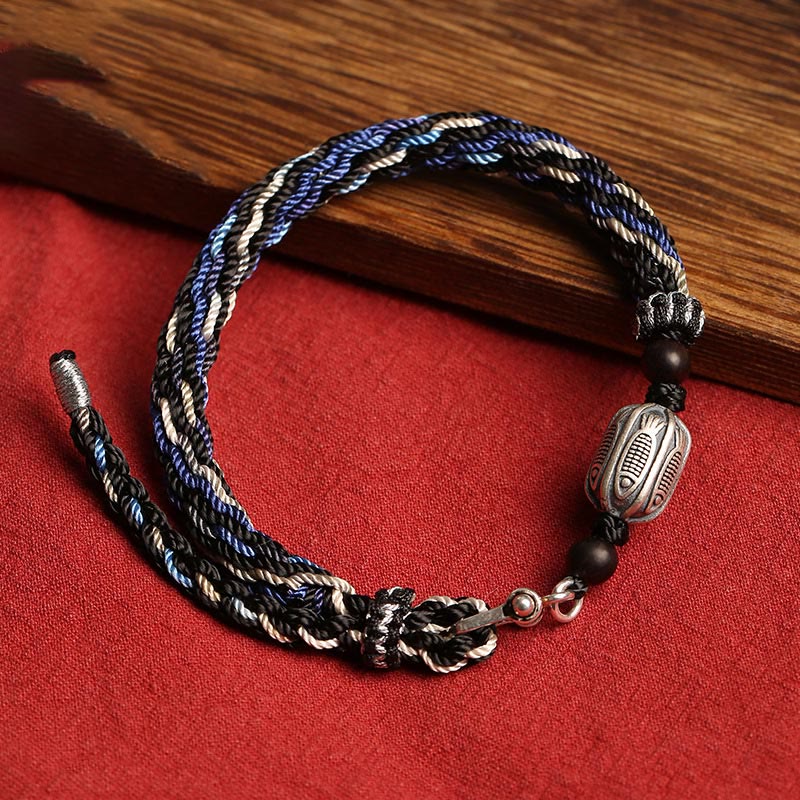 Mocoer 925 Sterling Silver Koi Fish Wealth Reincarnation Knot Braid String Bracelet - Mocoer