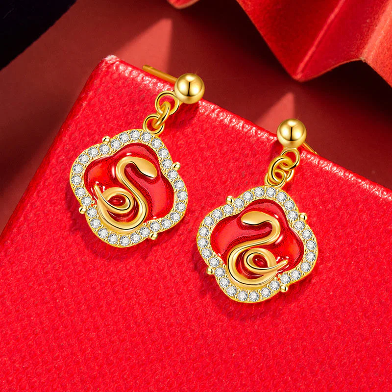 Mocoer 925 Sterling Silver Year Of The Snake Blessing Earrings - Mocoer
