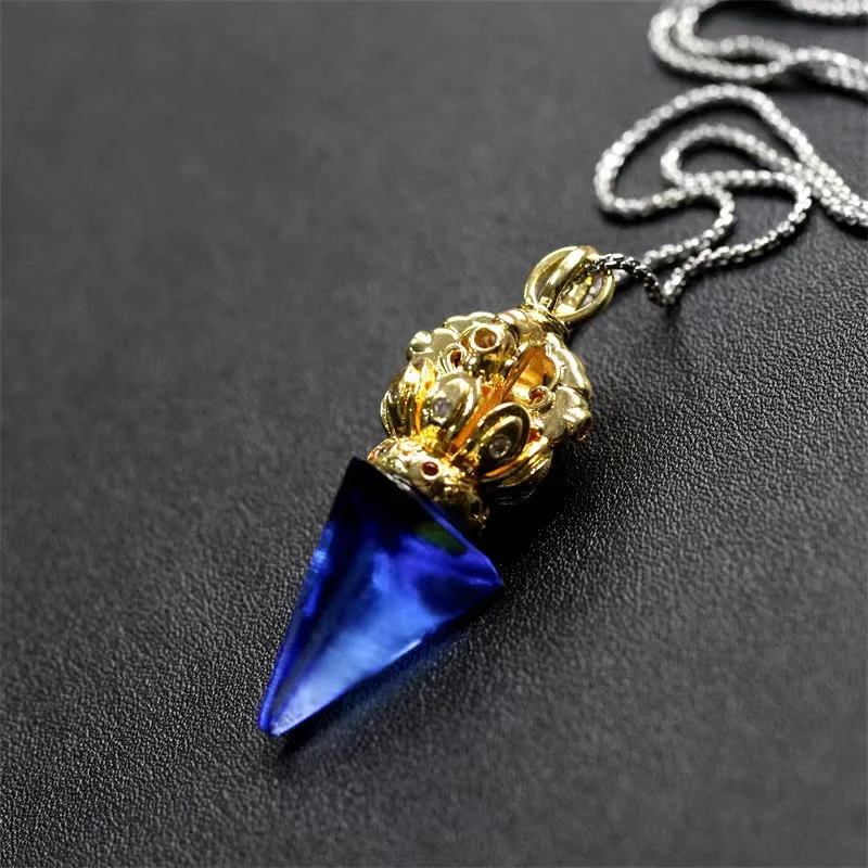 Mocoer Tibetan Dorje Vajra 4 Prong Lotus Liuli Crystal Strength Necklace Pendant - Mocoer