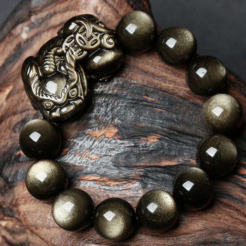 Mocoer FengShui PiXiu Golden Obsidian Protection Bracelet - Mocoer