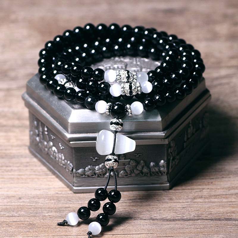 Mocoer Black Onyx White Crystal Bead Meditation Bracelet - Mocoer