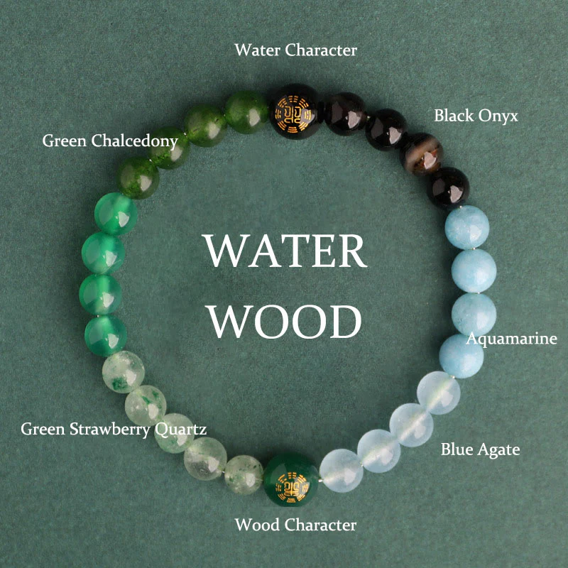 Mocoer Five Elements Various Agate Crystal Black Onyx Green Chalcedony Aquamarine Wisdom Bracelet - Mocoer