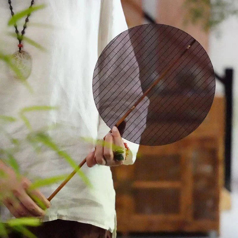 Mocoer Chinese Style Handmade Round Shaped Bamboo Long Handle Fan - Mocoer