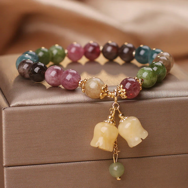 Mocoer Natural Colorful Tourmaline Flower Bead Love Bracelet - Mocoer