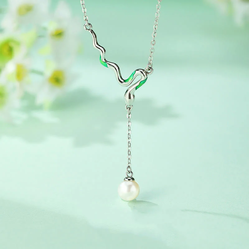 Mocoer 925 Sterling Silver Pearl Bead Year Of The Snake Healing Necklace Pendant - Mocoer