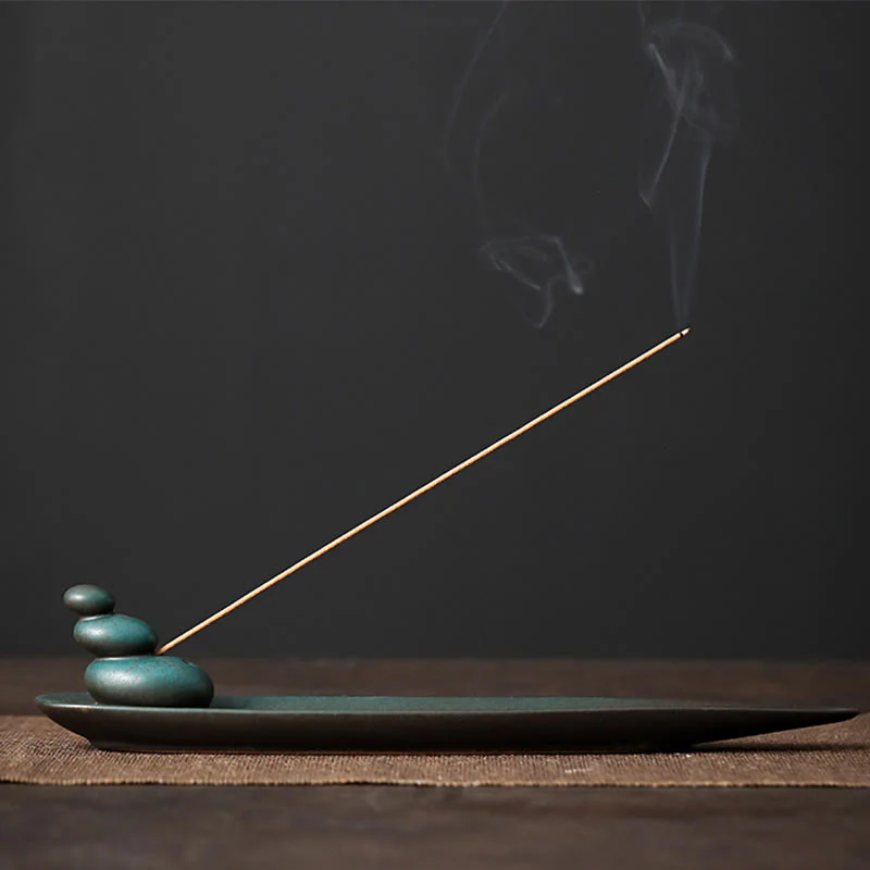 Mocoer Three Stones Waves Butterfly Bamboo Healing Ceramic Stick Incense Burner Decoration - Mocoer