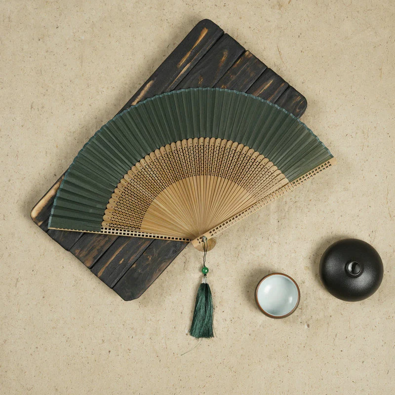 Mocoer Vintage Handheld Folding Fan With Bamboo Frames - Mocoer