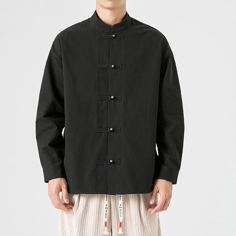 Mocoer Solid Color Frog-button Tang Suit Cotton Men's Jacket Shirt - Mocoer