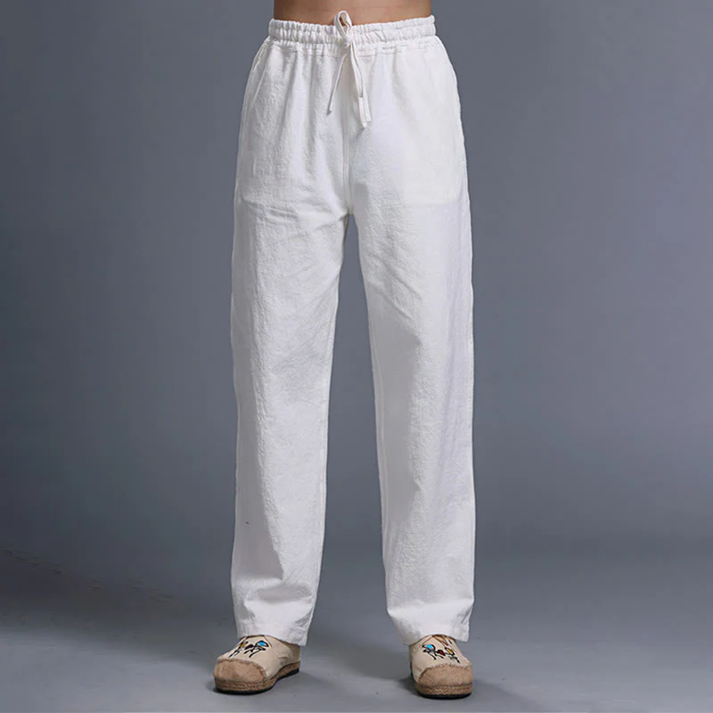 Mocoer Casual Plain Color Drawstring Linen Men's Pants With Pockets - Mocoer