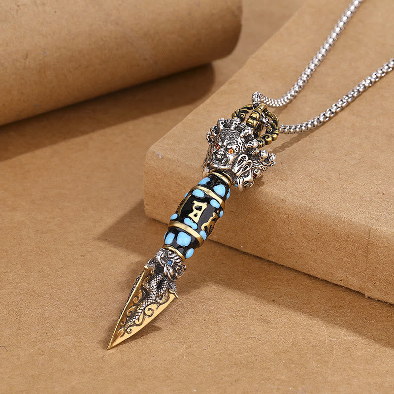 Mocoer Tibet Om Mani Padme Hum Dzi Bead Dorje Vajra Pattern Wealth Rotatable Necklace Pendant - Mocoer