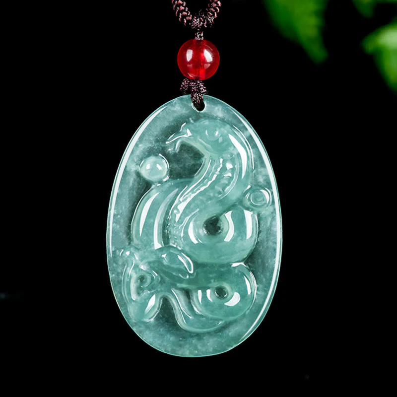 Mocoer Natural Jade Oval Year Of The Snake Luck Necklace Pendant - Mocoer