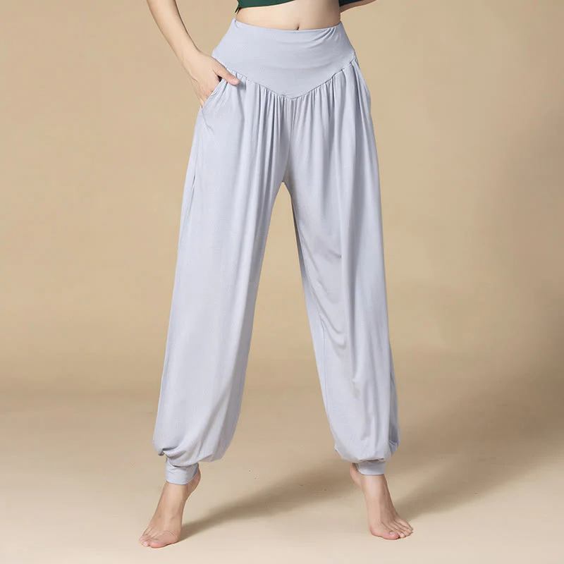 Mocoer Solid Color Modal Yoga Dance High Waist Harem Pants With Pockets - Mocoer