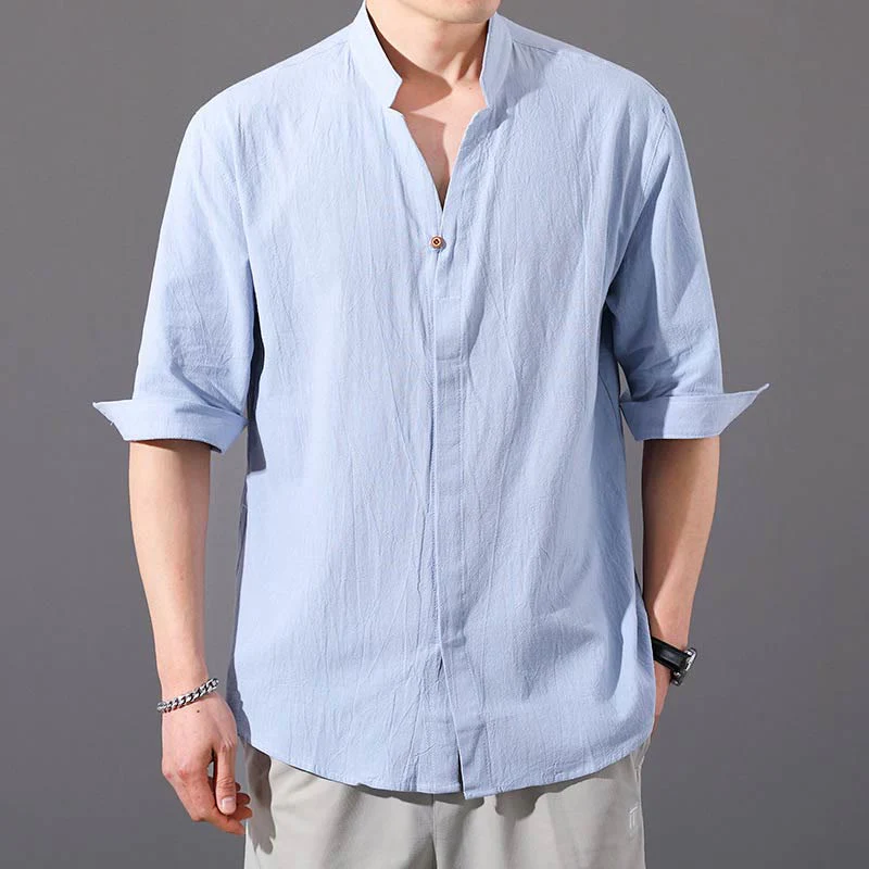 Mocoer Summer Men's Half Sleeve Button Cotton Shirt - Mocoer