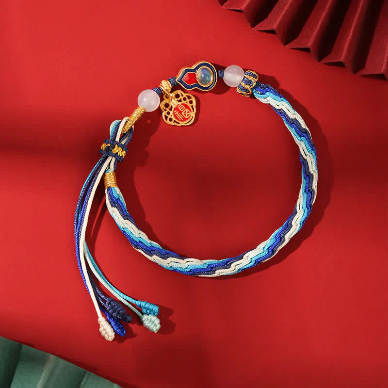 Mocoer 925 Sterling Silver Handmade Gourd Blessing String Reincarnation Knot Bracelet - Mocoer