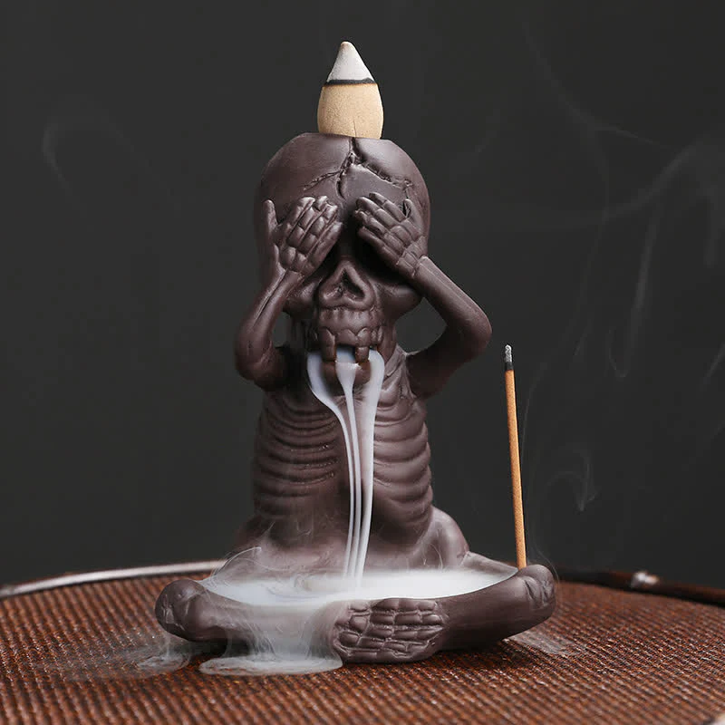 Mocoer Little Skull Ghost Purple Clay Backflow Smoke Fountain Peace Incense Burner Decoration - Mocoer