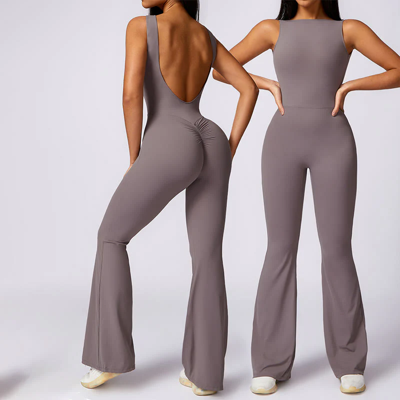Mocoer Women Casual Sleeveless Jumpsuit Flare Pants Sports Fitness Yoga Bodysuit - Mocoer