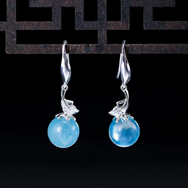 Mocoer 925 Sterling Silver Natural Aquamarine Leaf Flower Peace Earrings Necklace - Mocoer