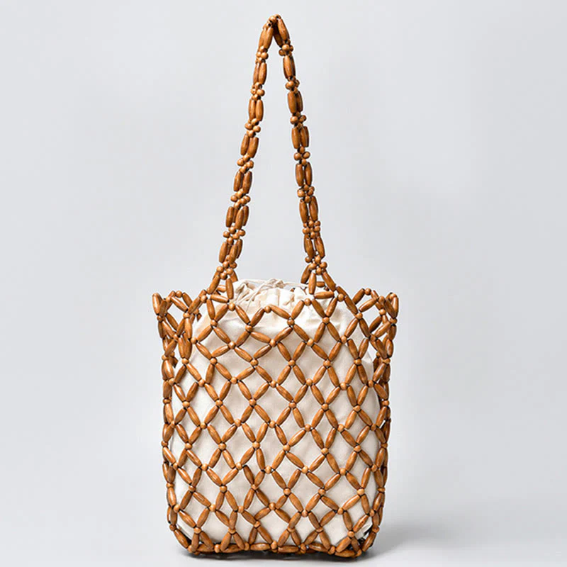 Mocoer Hand-woven Wooden Beads Shoulder Bag Handbag - Mocoer