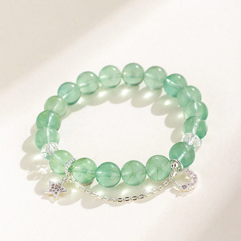 Mocoer Green Fluorite Beads Moon Star Peace Bracelet - Mocoer