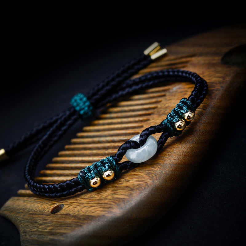 Mocoer Round Peace Buckle Jade Abundance Wealth String Bracelet - Mocoer