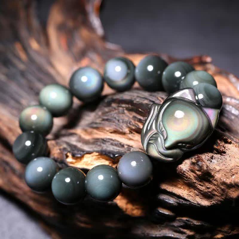 Mocoer Rainbow Obsidian Fox Healing Positive Bracelet - Mocoer
