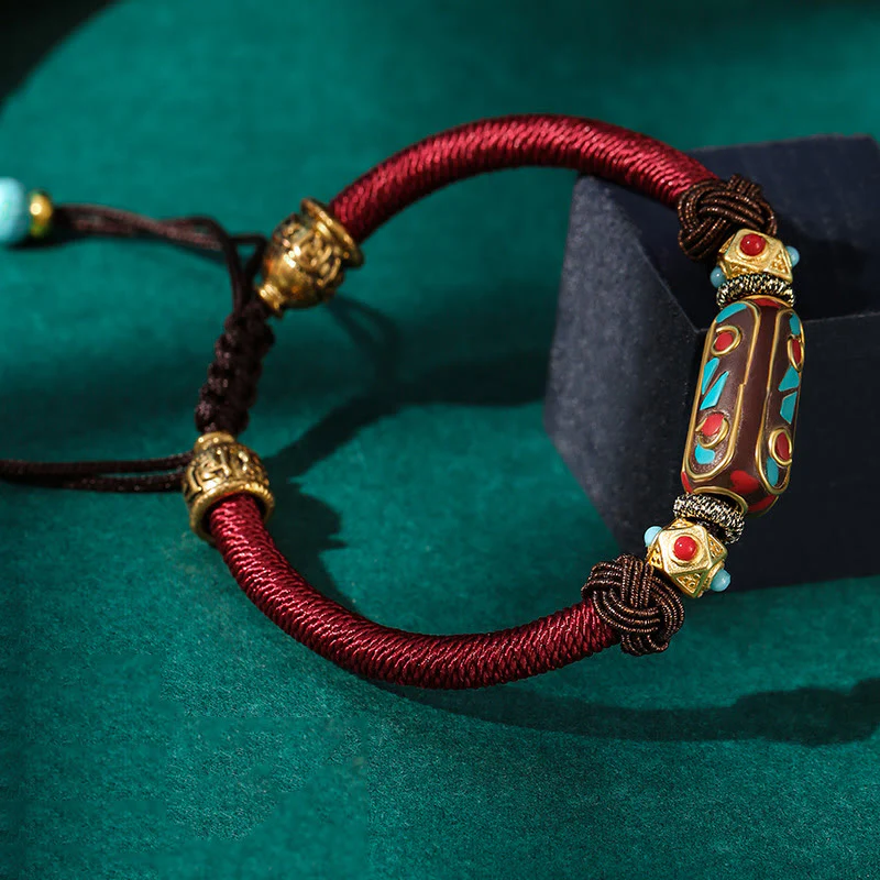 Mocoer Handmade Tibetan Turquoise Om Mani Padme Hum Strength Braided Bracelet - Mocoer