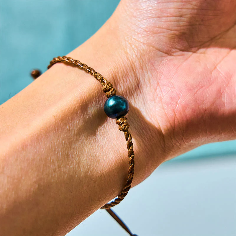 Mocoer Natural Tahitian Black Pearl Bead Wax Rope Wisdom Bracelet - Mocoer