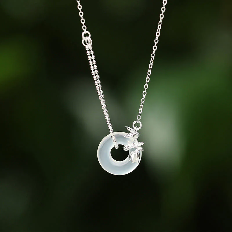 Mocoer 925 Sterling Silver Tulip Chalcedony Peace Buckle Fortune Necklace Pendant - Mocoer