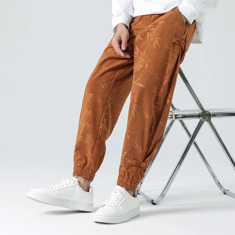 Mocoer Fall Winter Bamboo Men's Frog-Button Corduroy Pants With Pockets - Mocoer