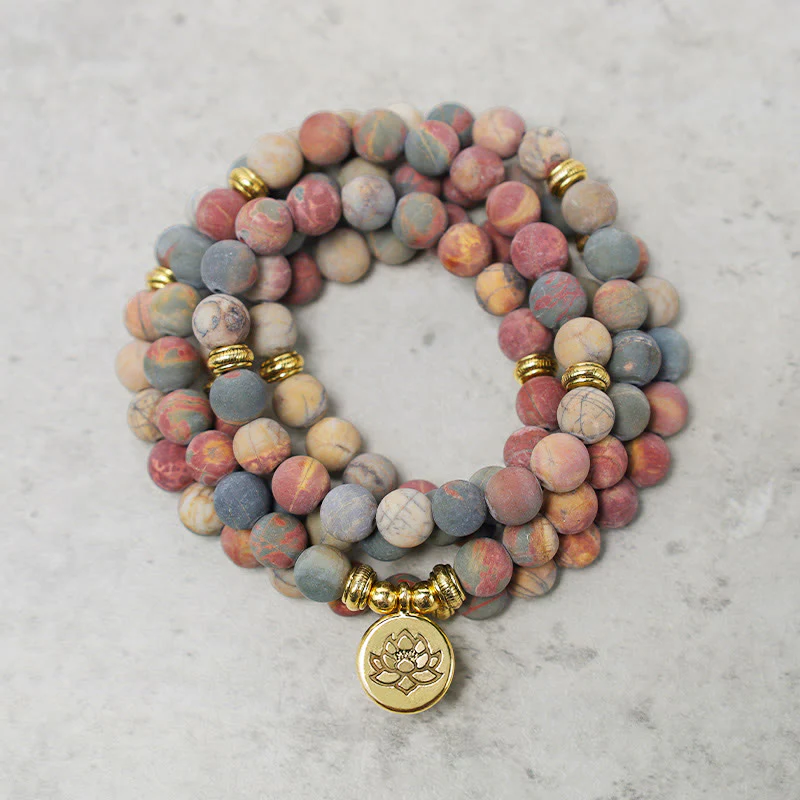 Mocoer 108 Mala Beads Picasso Jasper Stone Courage Energy Bracelet - Mocoer