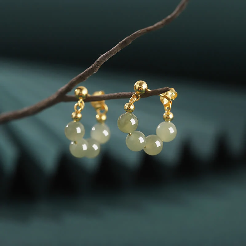 Mocoer 925 Sterling Silver Hetian Jade Red Agate Beaded Abundance Earrings - Mocoer