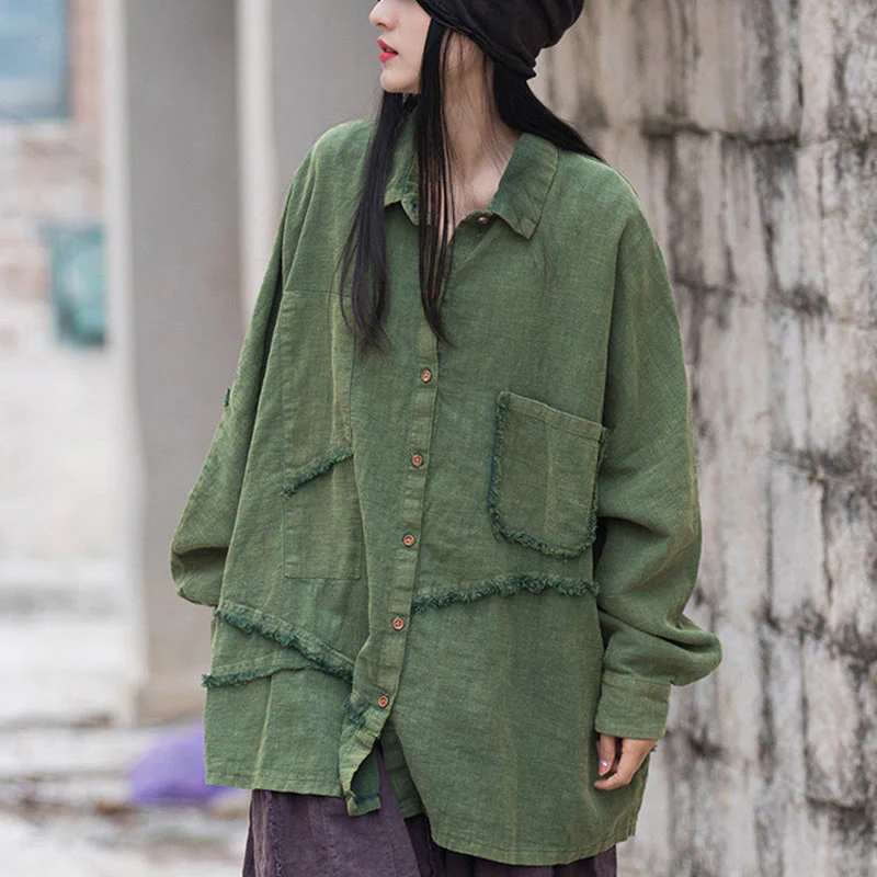 Mocoer Irregular Splice Ramie Cotton Clothing - Mocoer
