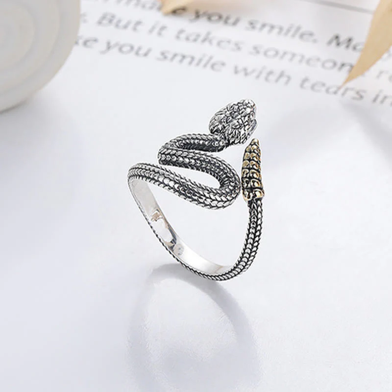 Mocoer 925 Sterling Silver Year Of The Snake Calm Balance Adjustable Ring - Mocoer