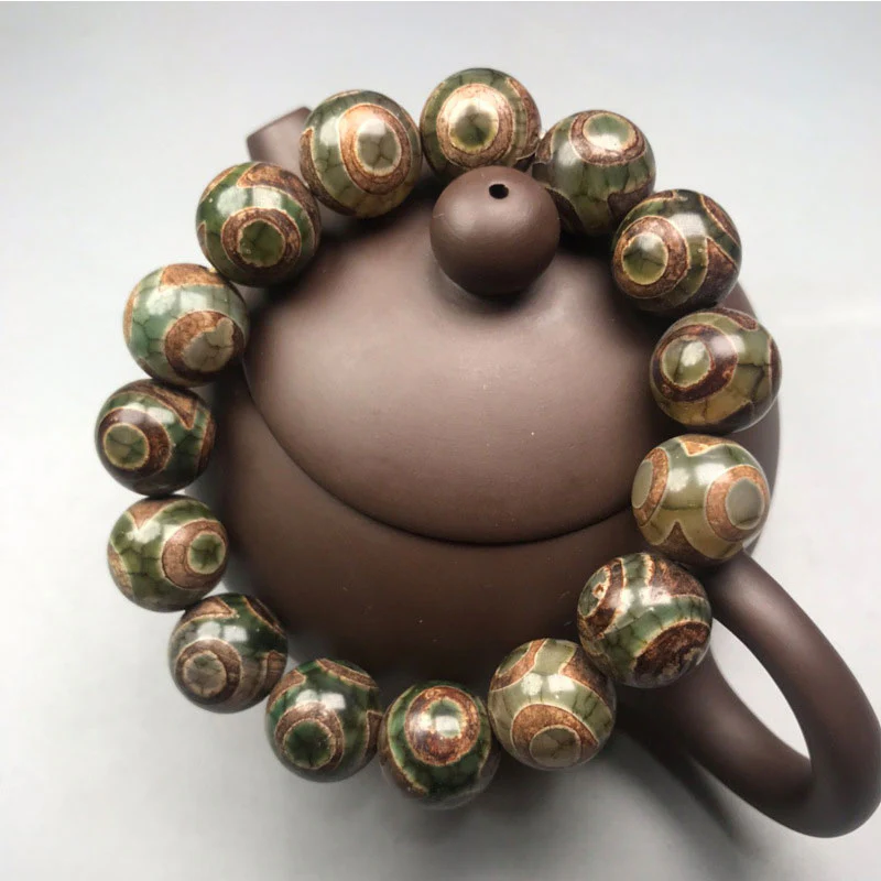 Mocoer Three-eyed Dzi Bead Sardonyx Luck Bracelet - Mocoer