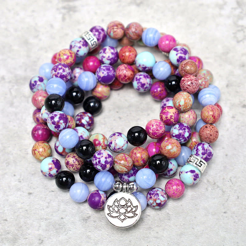 Mocoer Natural Purple Miano Real Stone Lotus Mala - Mocoer