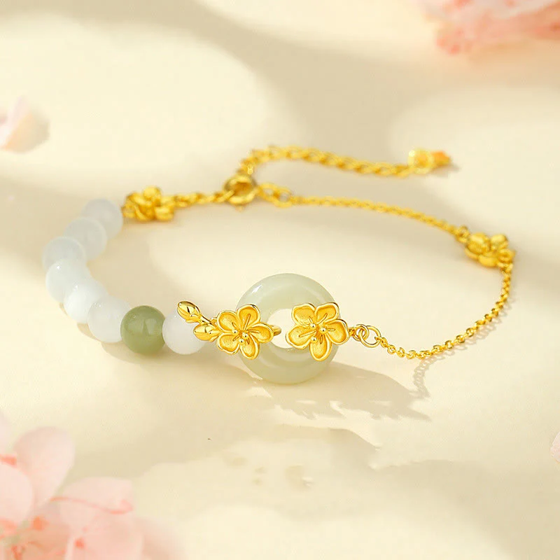 Mocoer Chrysoberyl Hetian Jade 999 Sterling Silver Love Bracelet - Mocoer