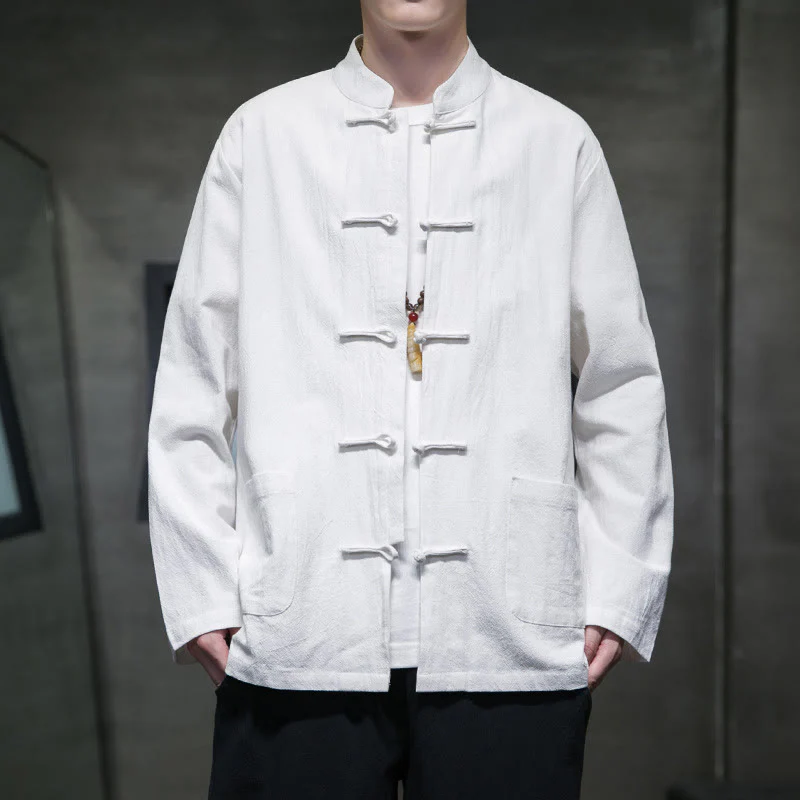 Mocoer Simple Frog-Button Chinese Tang Suit Cotton Men Jacket Shirt With Pockets - Mocoer