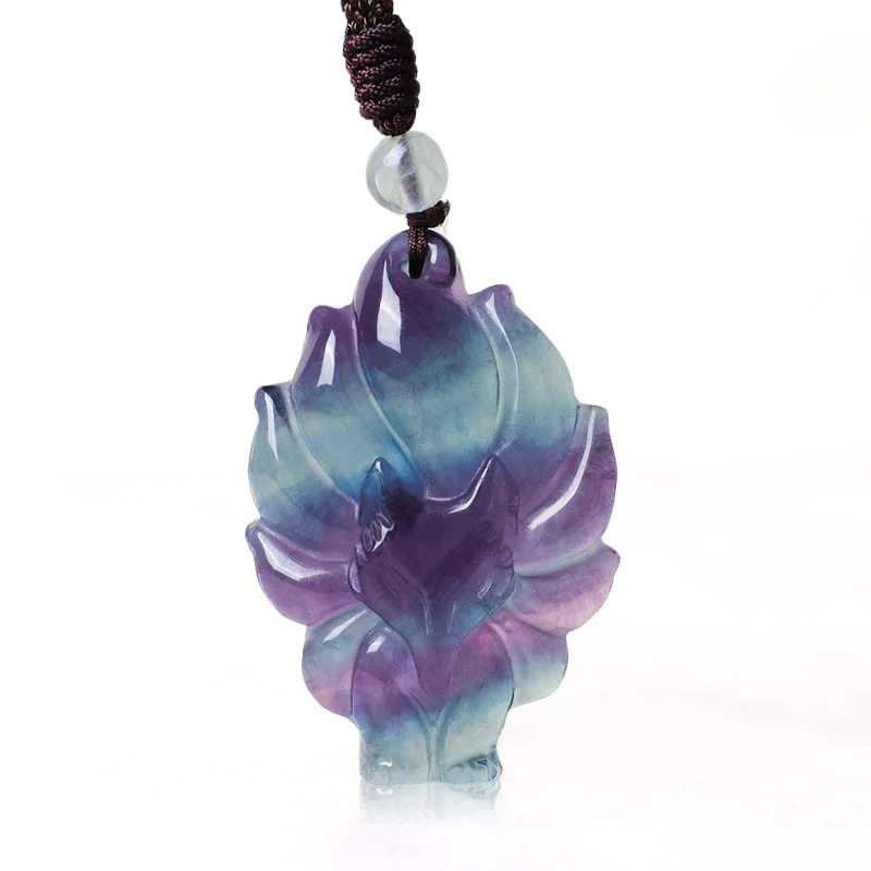 Mocoer Natural Fluorite Gold Sheen Obsidian Fox Pendant Protection Necklace - Mocoer