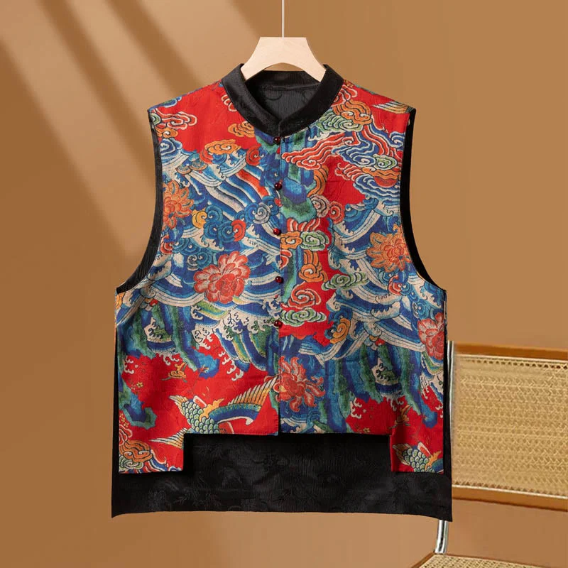 Mocoer Vintage Embroidery Flower Cloud Pattern Vest - Mocoer