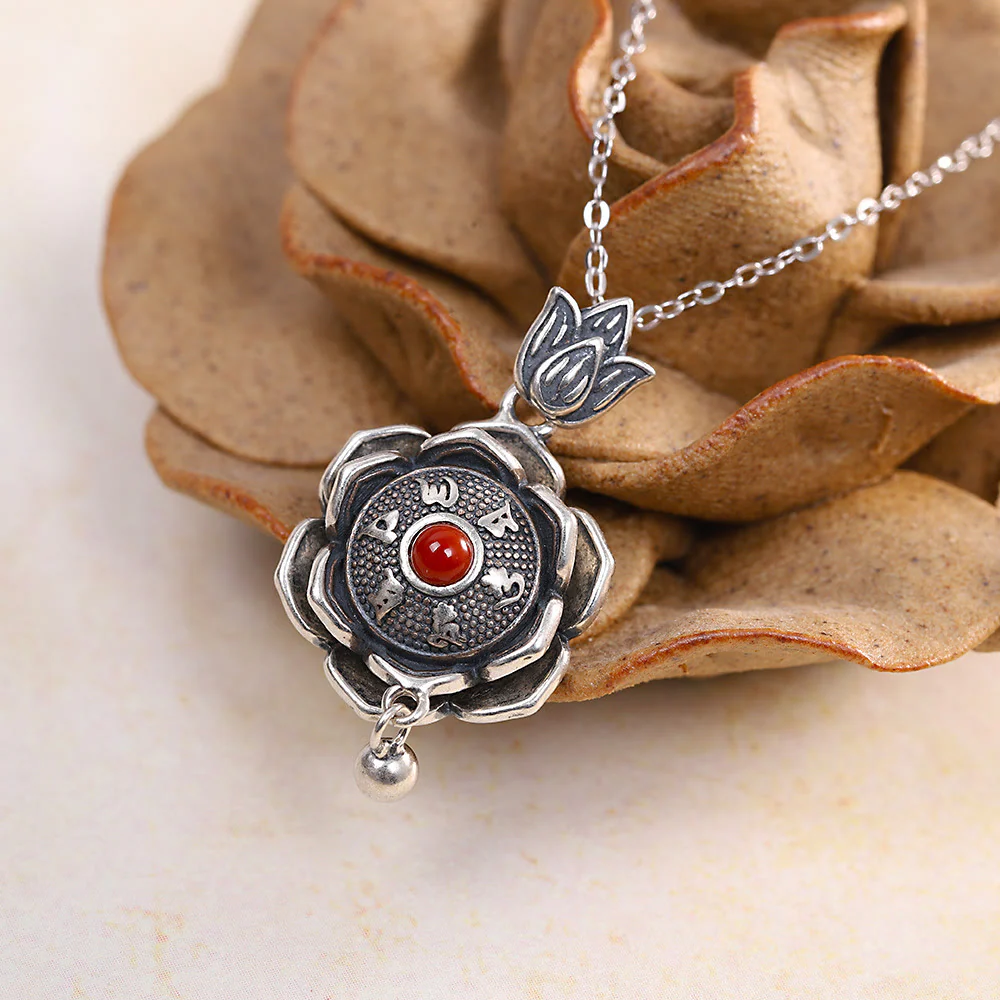 Mocoer 925 Sterling Silver Om Mani Padme Hum Lotus Peace Necklace Pendant Earrings - Mocoer
