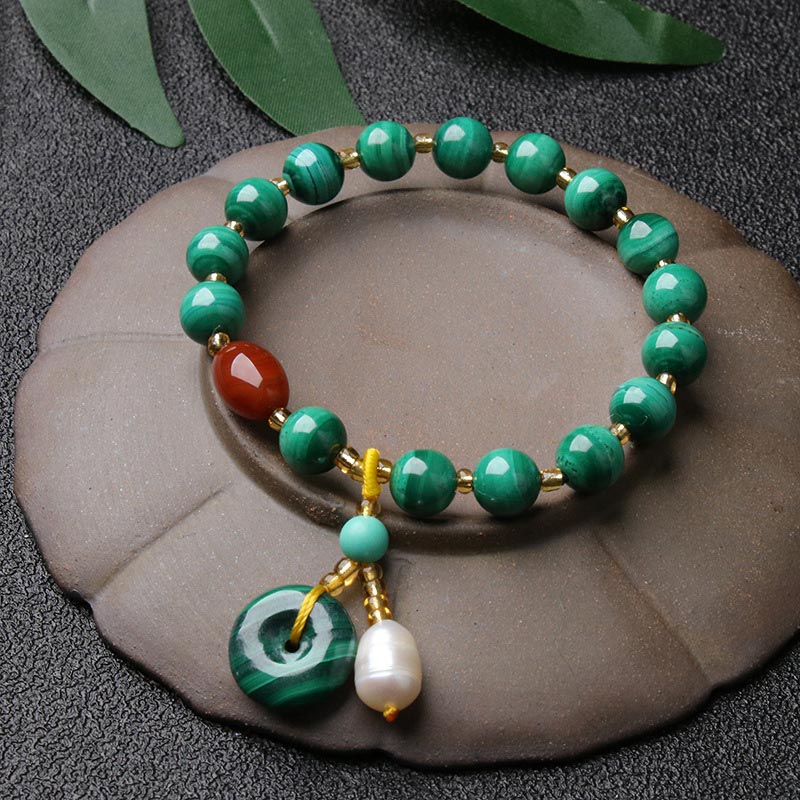 Mocoer Natural Malachite Red Agate Bead Protection Charm Bracelet - Mocoer