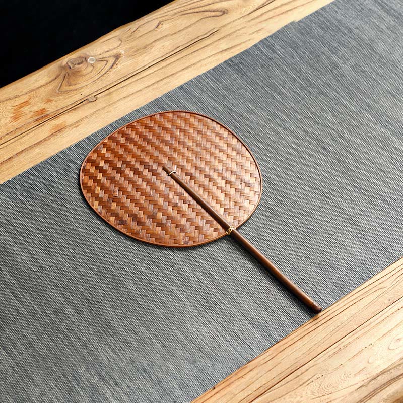 Mocoer Chinese Style Handmade Bamboo Woven Round Oval Banana Shape Long Handle Fan - Mocoer
