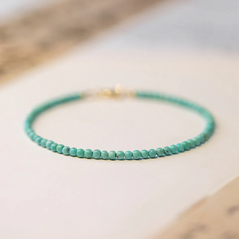 Mocoer 2mm Turquoise Ultra-thin Beads 14k Gold Plated Copper Wisdom Bracelet - Mocoer
