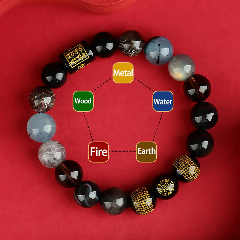 Mocoer Five Elements God Of Wealth Various Crystal Agate Wealth Luck Bracelet - Mocoer
