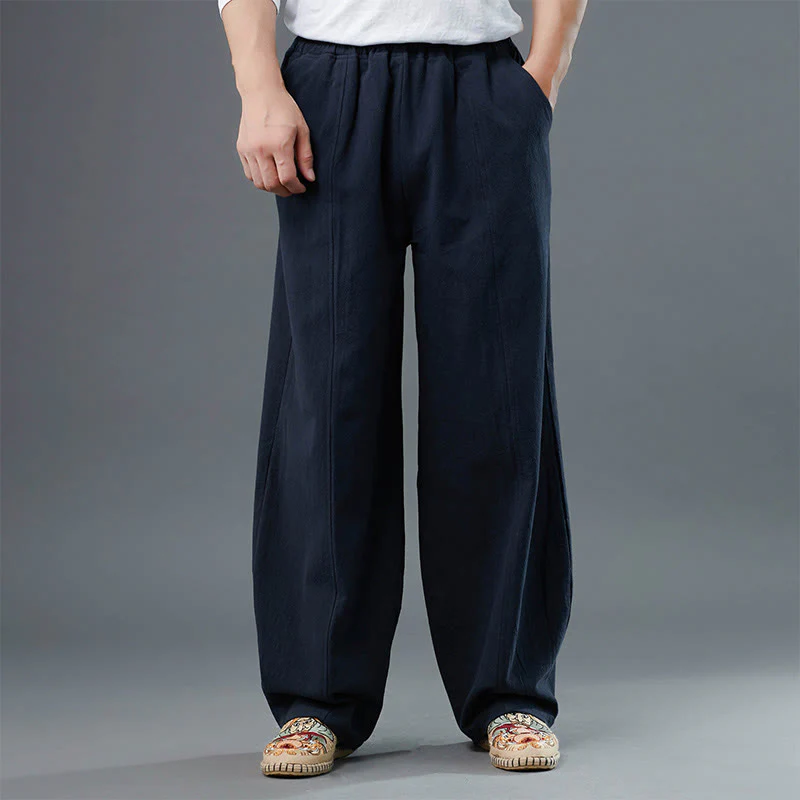 Mocoer Casual Solid Color Cotton Linen Men's Pants With Pockets - Mocoer