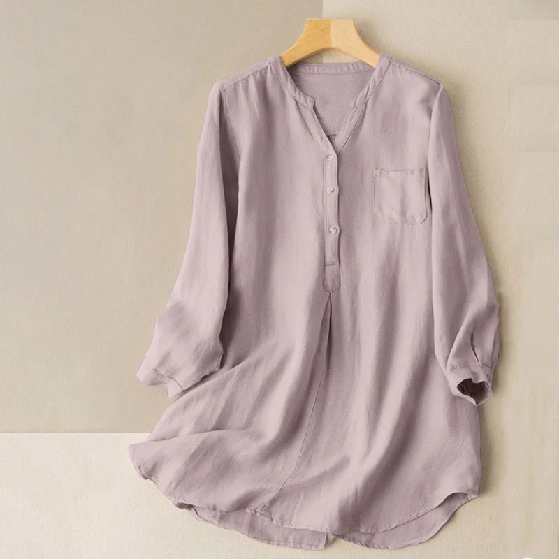 Mocoer Casual Women's V-neck Long Sleeve Design Three Buttons Polyester Shirt - Mocoer