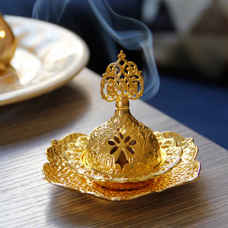 Mocoer Gold Leaf Coaster Spiritual Mini Alloy Metal Incense Burner - Mocoer