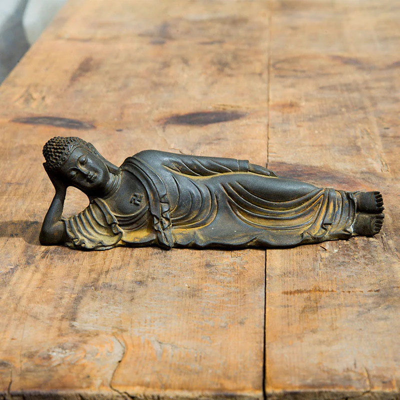 Mocoer Reclining Buddha Shakyamuni Iron Powder Rust Cast Resin Statue Home Decoration - Mocoer