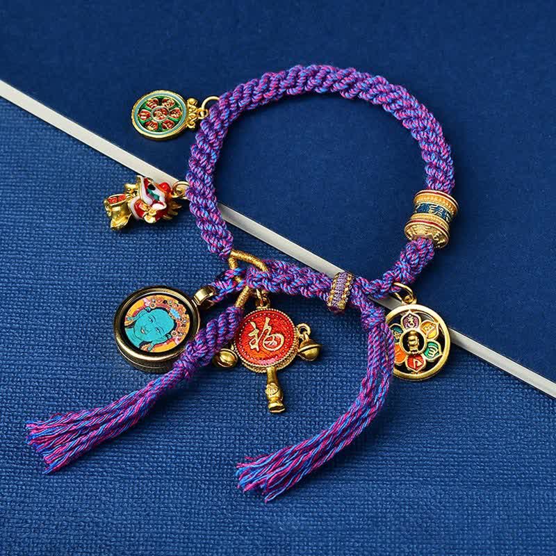 Mocoer Tibetan Green Tara Zakiram Goddess of Wealth Thangka Luck Braid String Bracelet - Mocoer